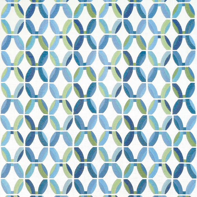 Thibaut Passageway Embroidery Blue And Green Fabric