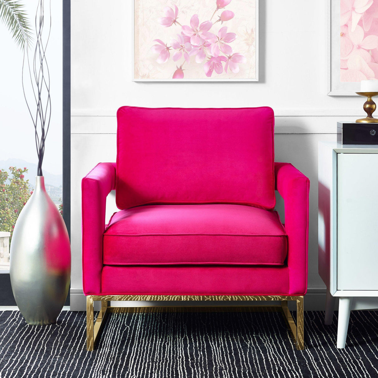 TOV Avery Pink Velvet Chair With Polished Gold Base