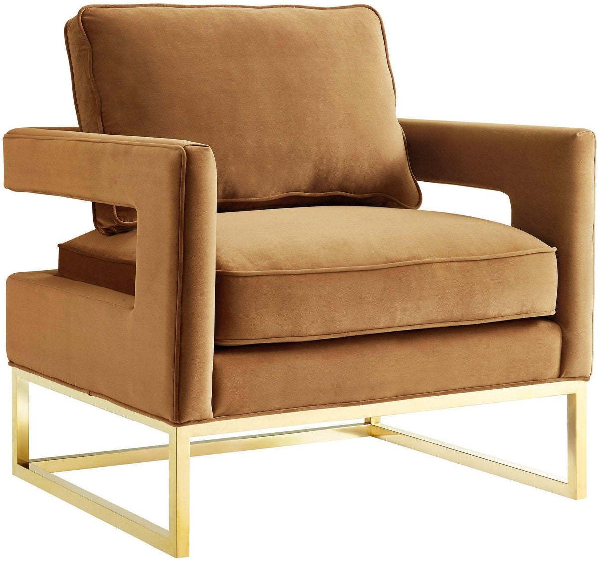 TOV Avery Cognac Velvet Chair With Polished Gold Base