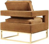 TOV Avery Cognac Velvet Chair With Polished Gold Base
