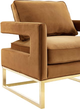 TOV Avery Cognac Velvet Chair With Polished Gold Base