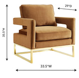 TOV Avery Cognac Velvet Chair With Polished Gold Base