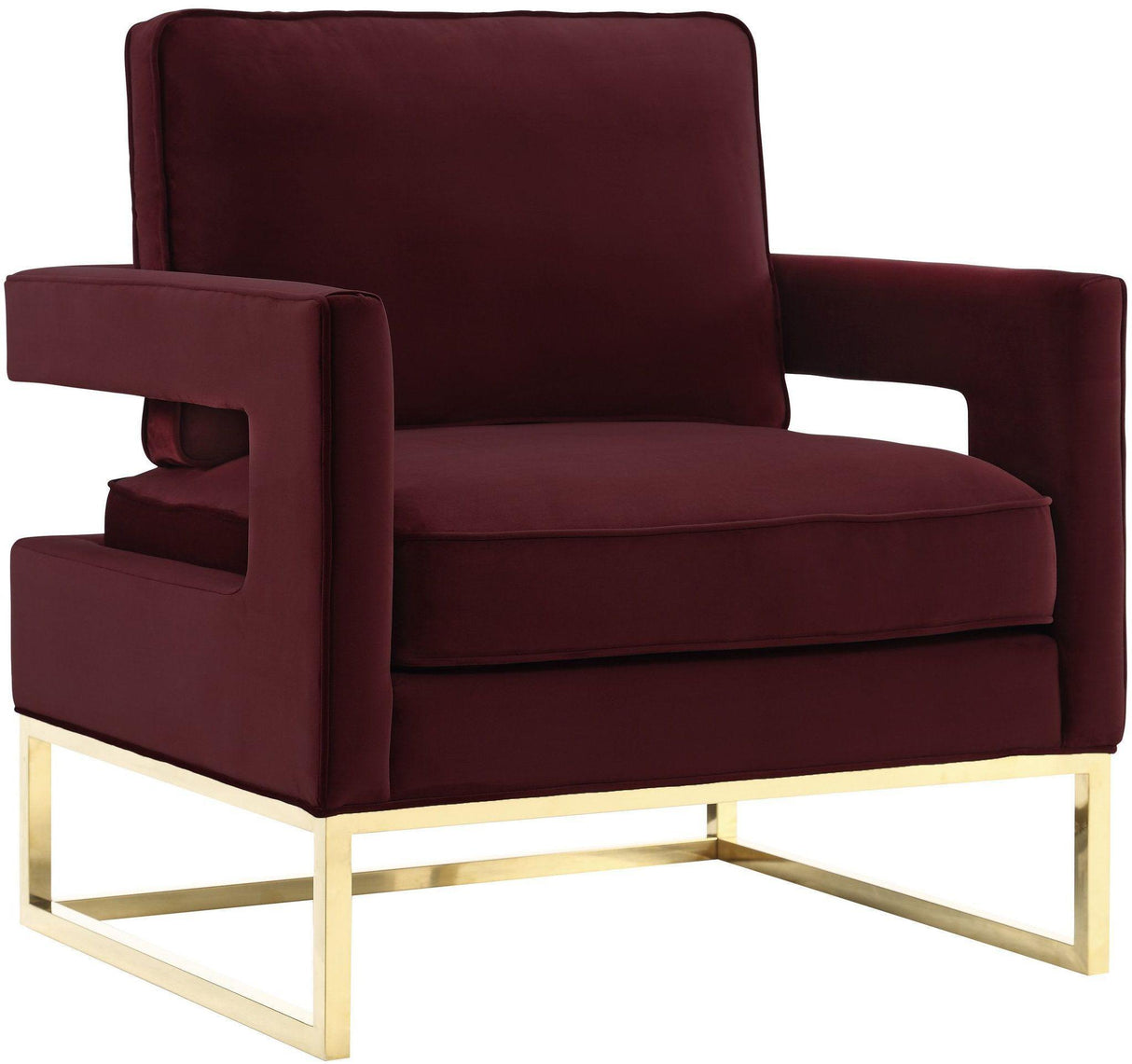 TOV Avery Maroon Velvet Chair With Polished Gold Base