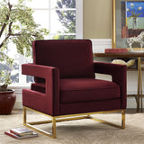 TOV Avery Maroon Velvet Chair With Polished Gold Base