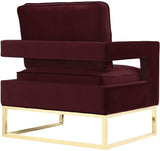 TOV Avery Maroon Velvet Chair With Polished Gold Base
