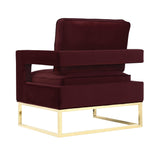 TOV Avery Maroon Velvet Chair With Polished Gold Base