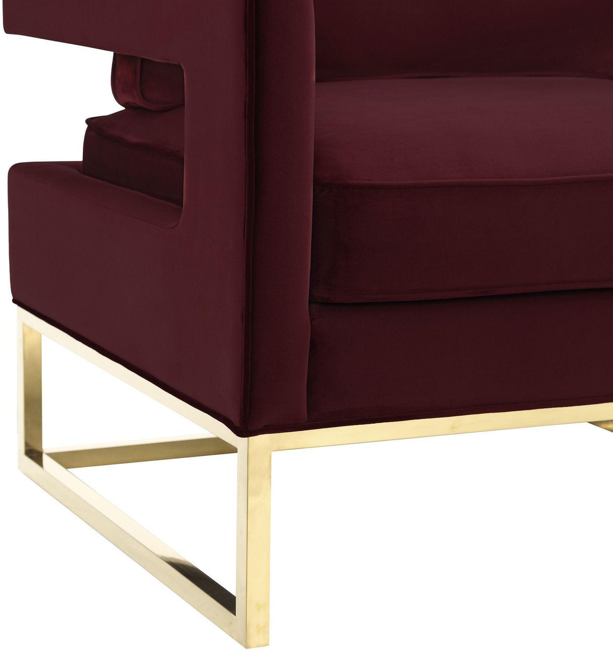 TOV Avery Maroon Velvet Chair With Polished Gold Base