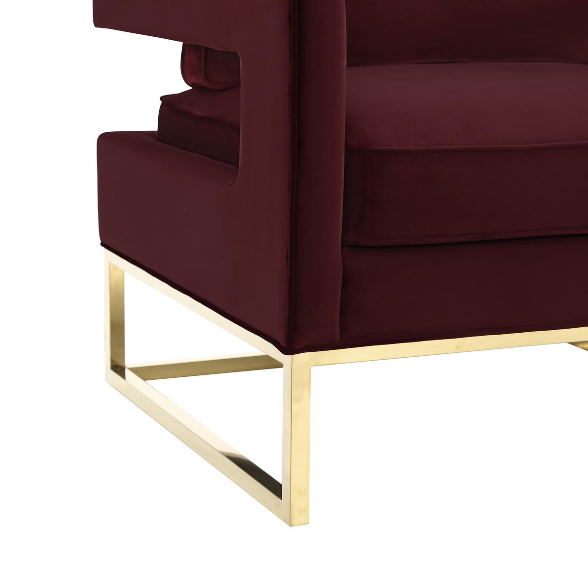 TOV Avery Maroon Velvet Chair With Polished Gold Base