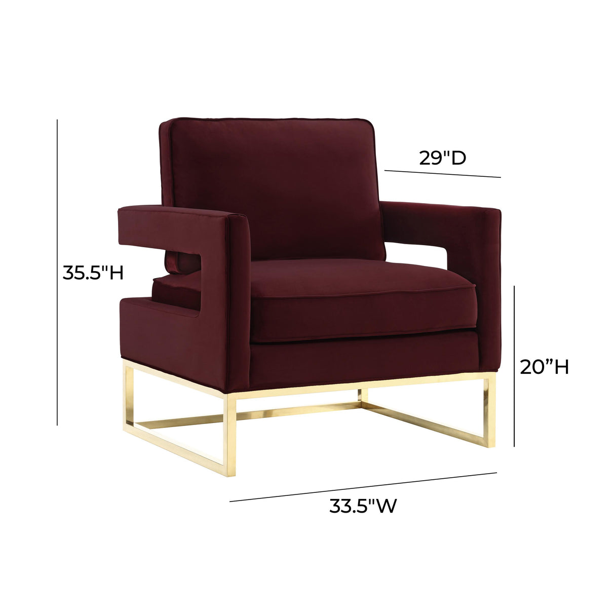 TOV Avery Maroon Velvet Chair With Polished Gold Base