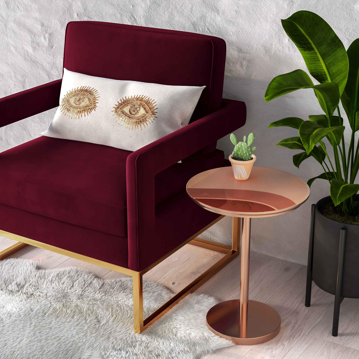 TOV Avery Maroon Velvet Chair With Polished Gold Base