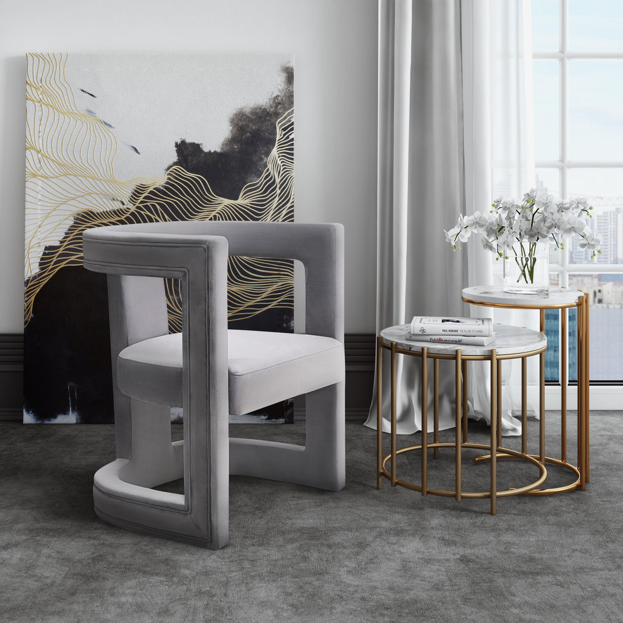 TOV Ada Grey Velvet Chair