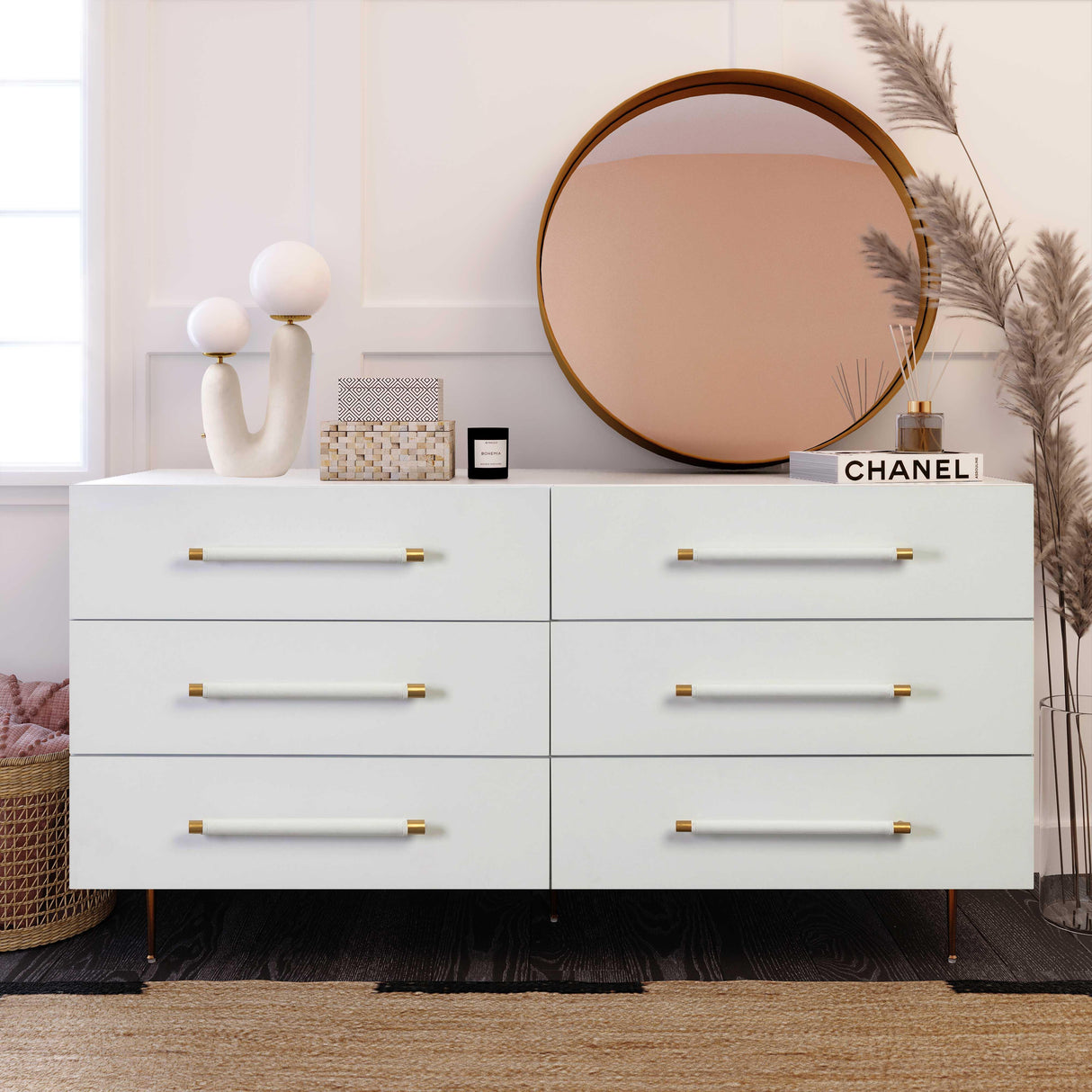 TOV Trident White 6 Drawer Dresser