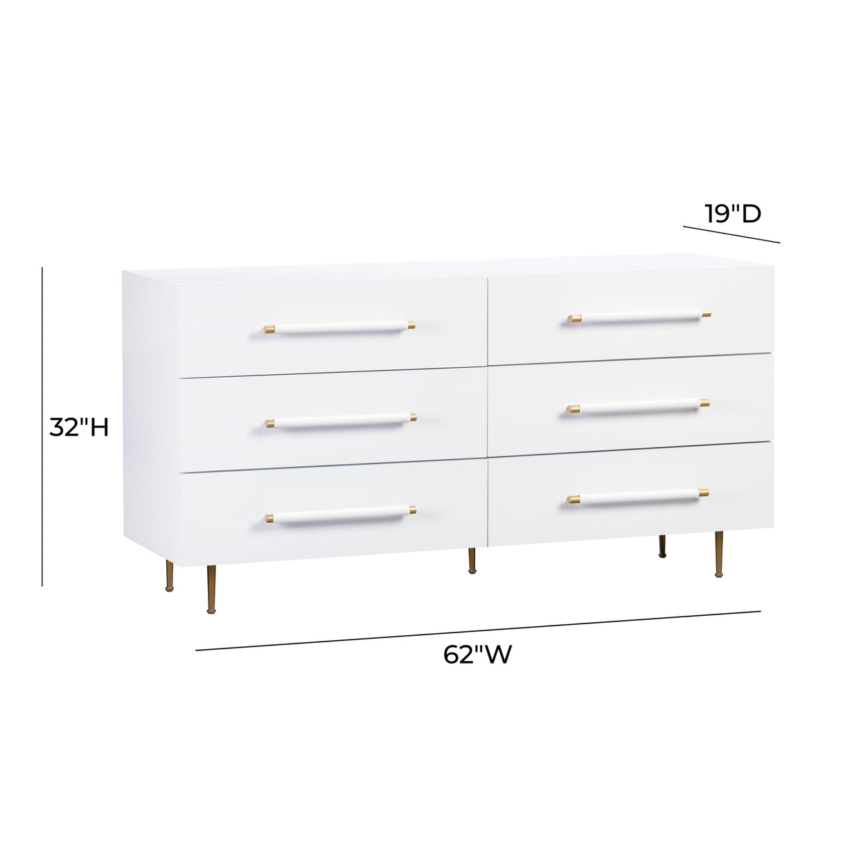 TOV Trident White 6 Drawer Dresser