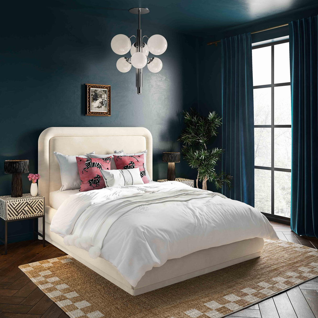 TOV Briella Cream Velvet Bed in Queen