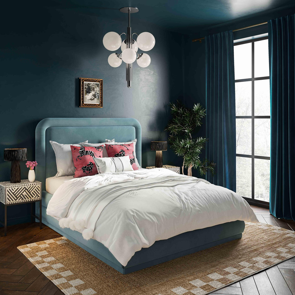 TOV Briella Bluestone Velvet Bed in Queen