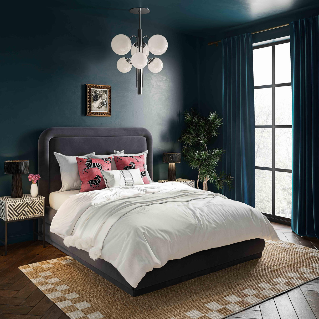 TOV Briella Dark Grey Velvet Bed in Queen