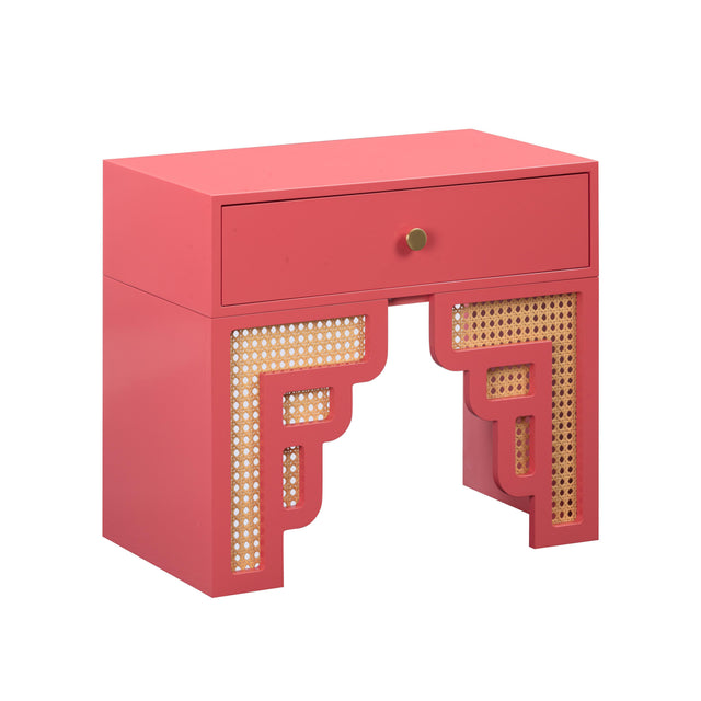 TOV Suzie Coral Pink & Rattan Nightstand