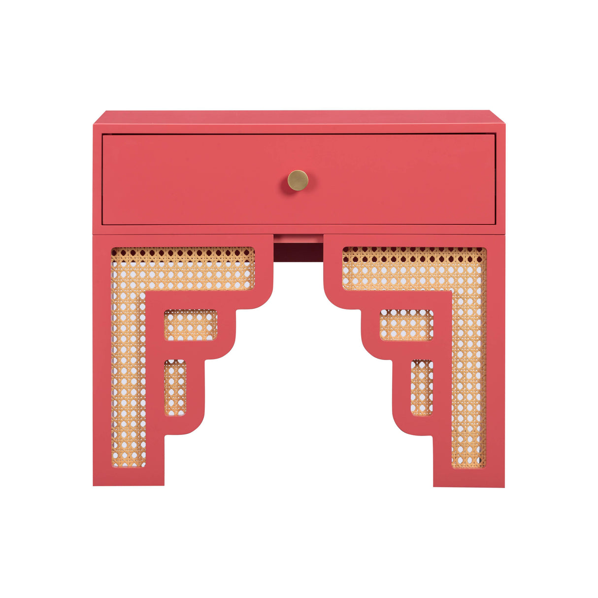 TOV Suzie Coral Pink & Rattan Nightstand