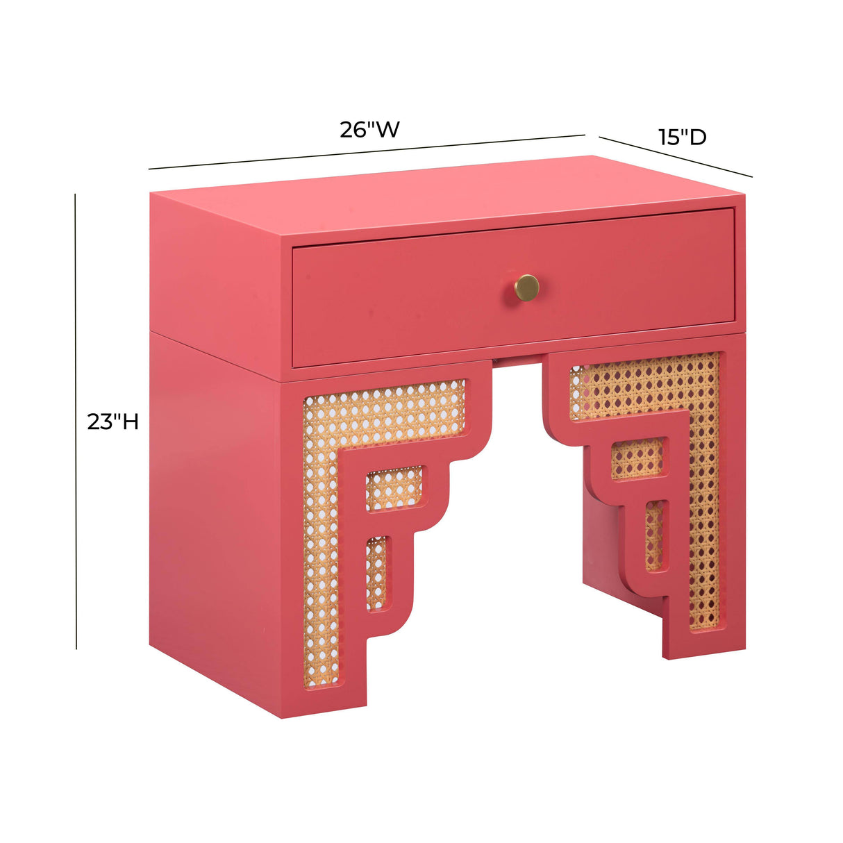 TOV Suzie Coral Pink & Rattan Nightstand