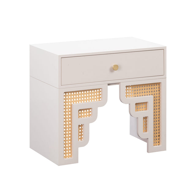TOV Suzie Cream & Rattan Nightstand