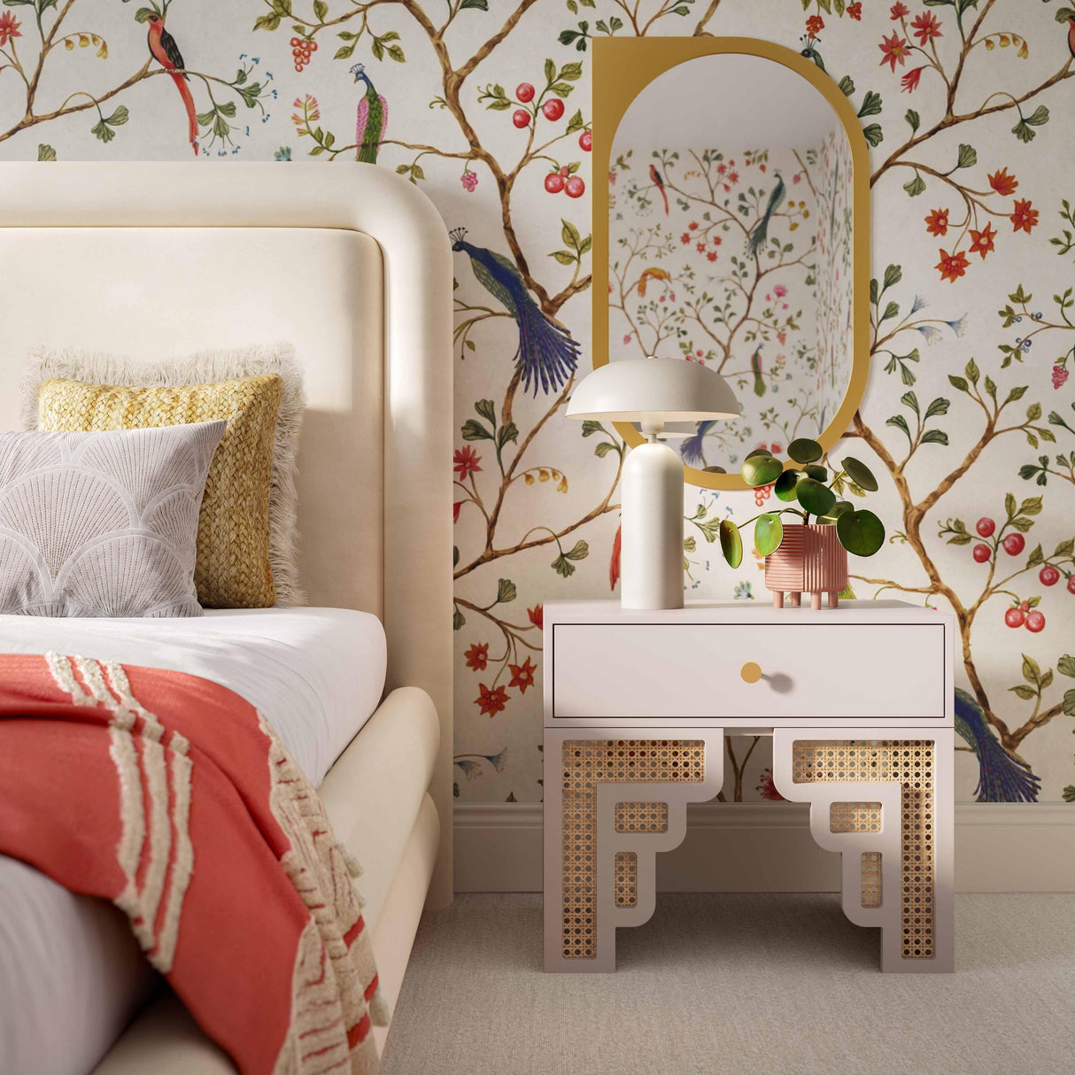 TOV Suzie Cream & Rattan Nightstand