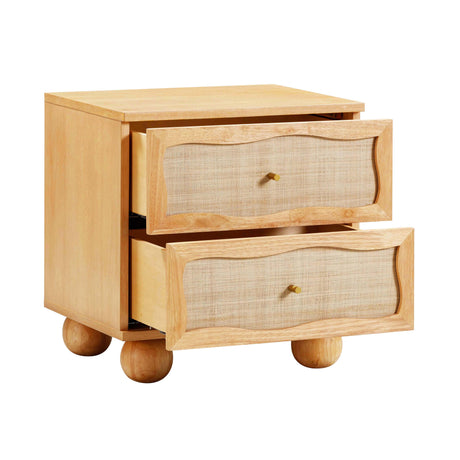 TOV Grappa Natural Wood & Rattan Wavy Nightstand