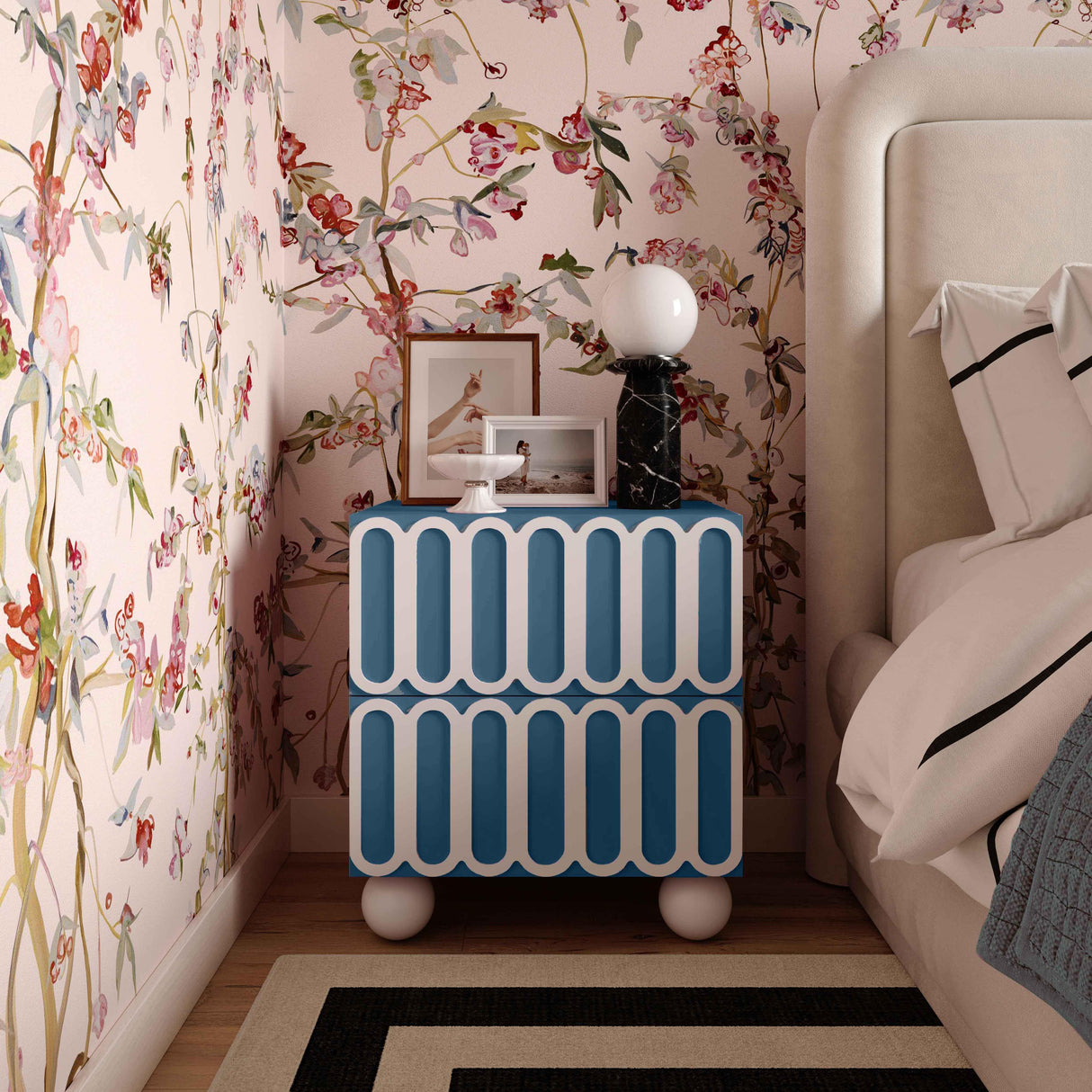 TOV Tori Motif Blue Nightstand