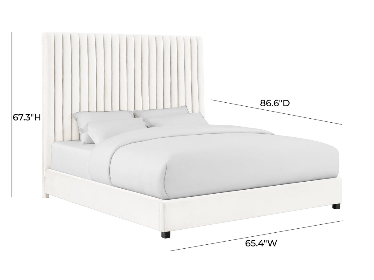 TOV Arabelle White Velvet Bed in Queen