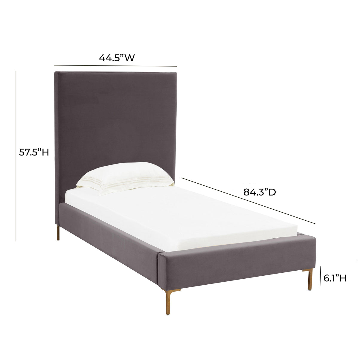 TOV Delilah Grey Velvet Bed in Twin