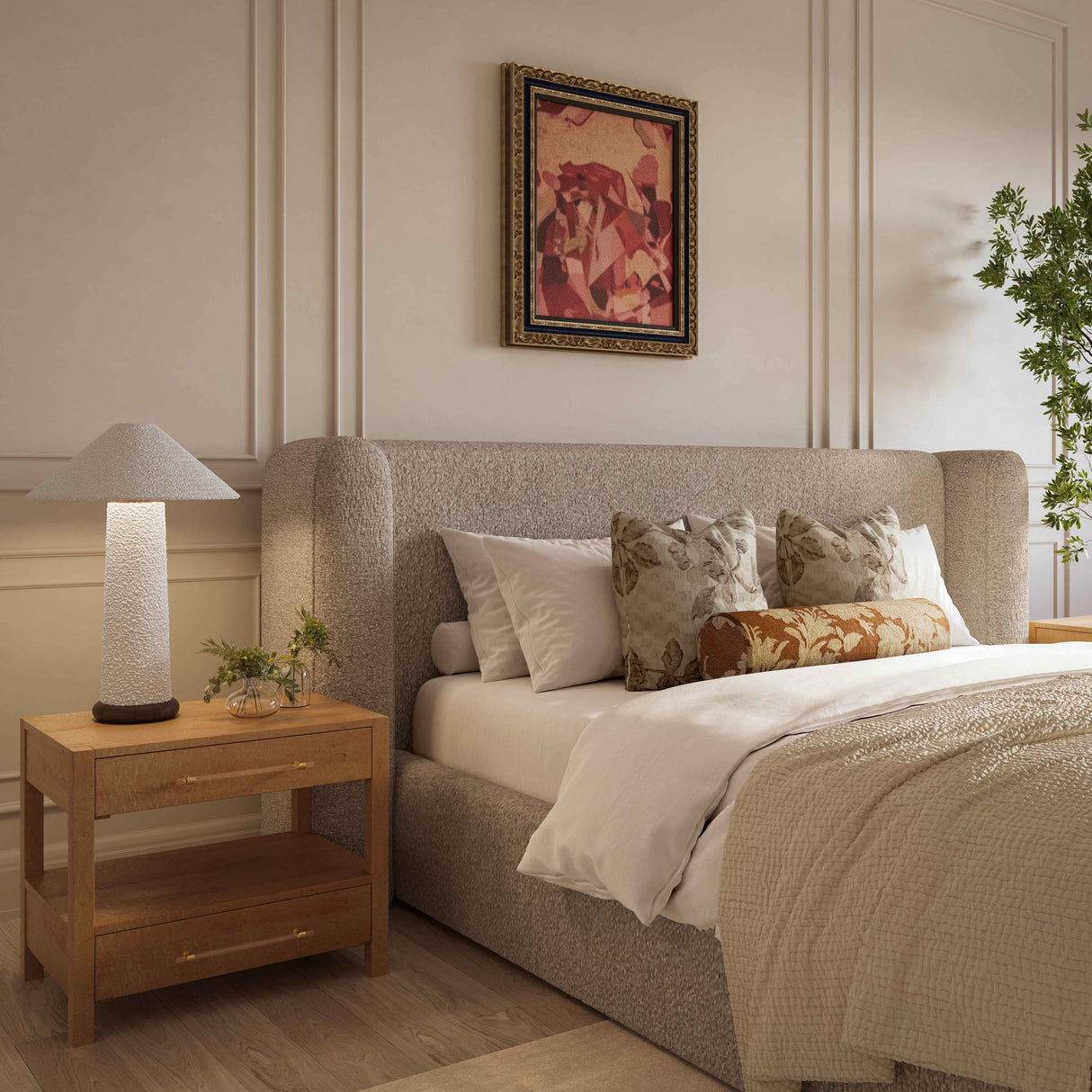 TOV Babette Tan Boucle Queen Bed