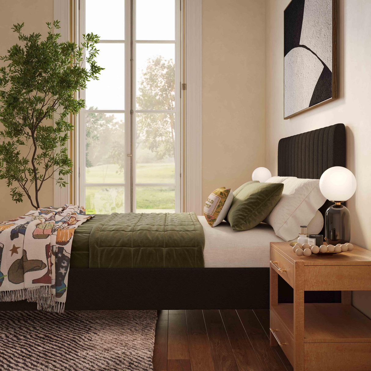 TOV Angela Black Upcycled Linen King Bed