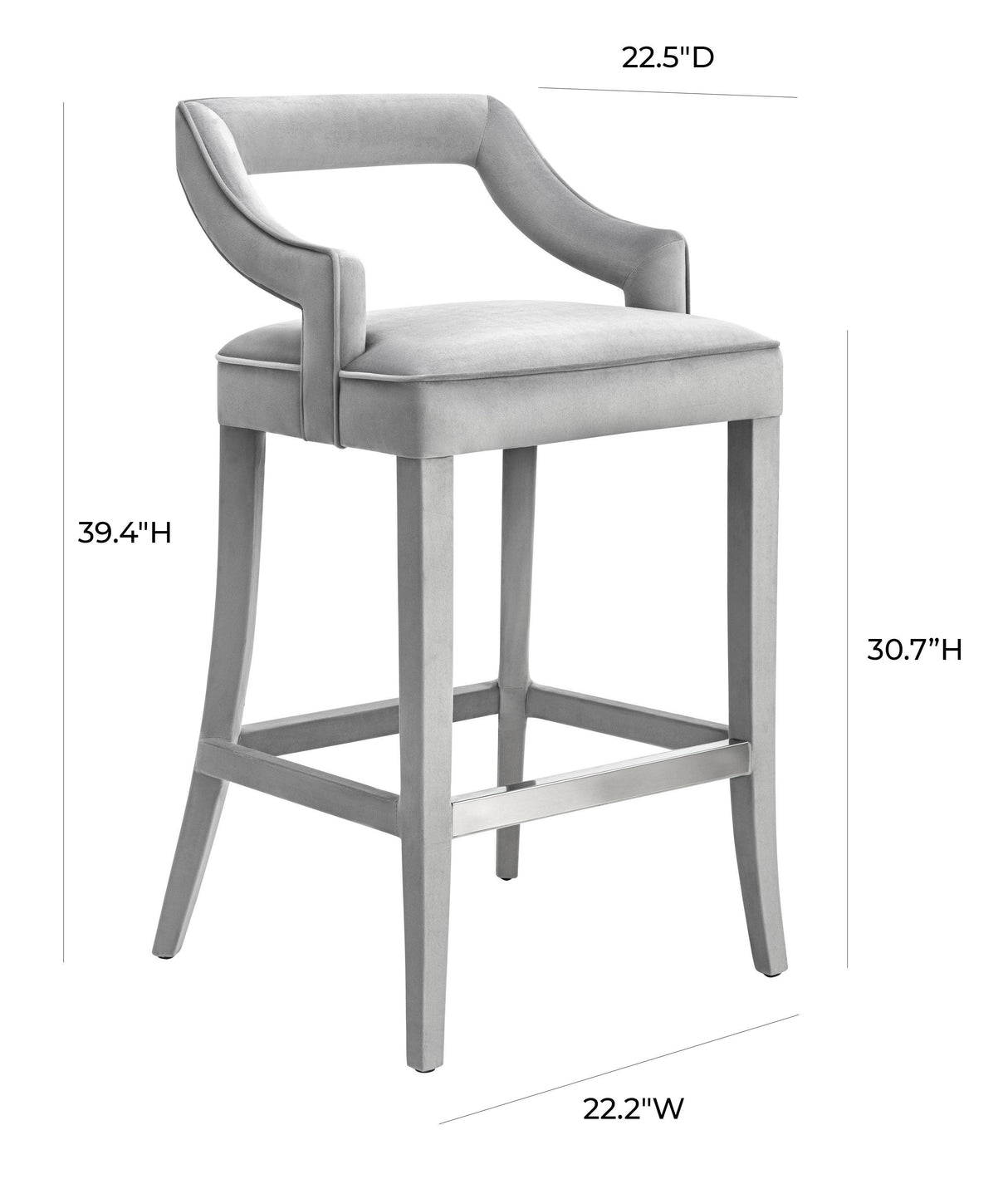 TOV Tiffany Grey Velvet Bar Stool