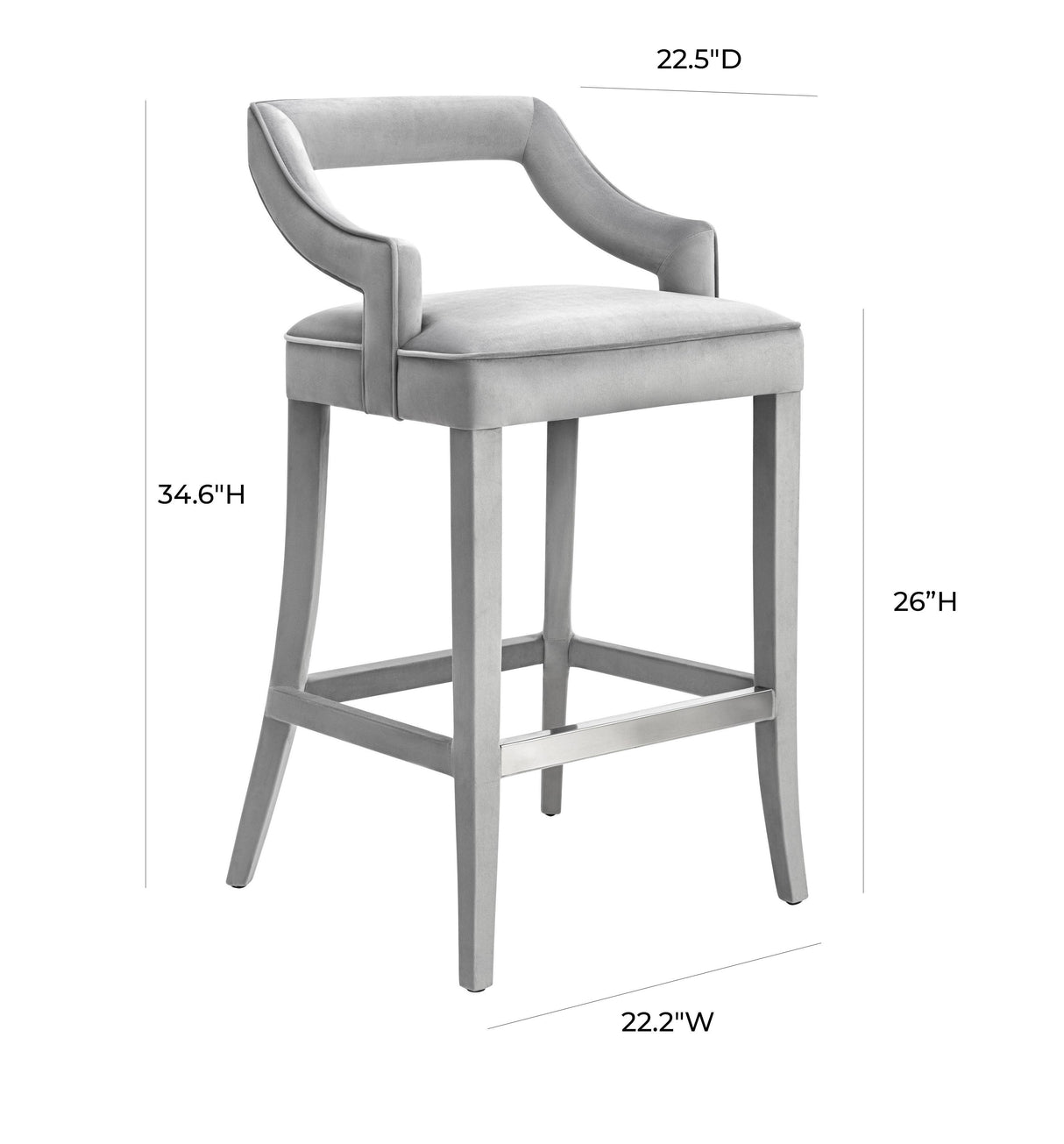 TOV Tiffany Grey Velvet Counter Stool