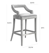 TOV Tiffany Grey Velvet Counter Stool