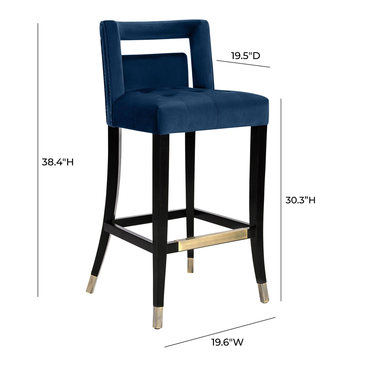 TOV Hart Navy Velvet Bar Stool