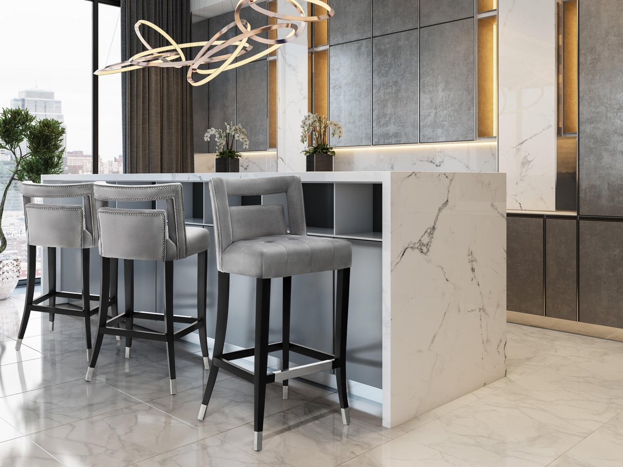 TOV Hart Grey Velvet Bar Stool