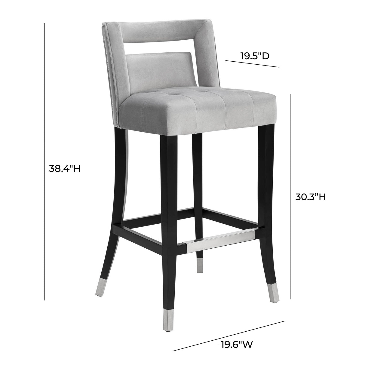 TOV Hart Grey Velvet Bar Stool