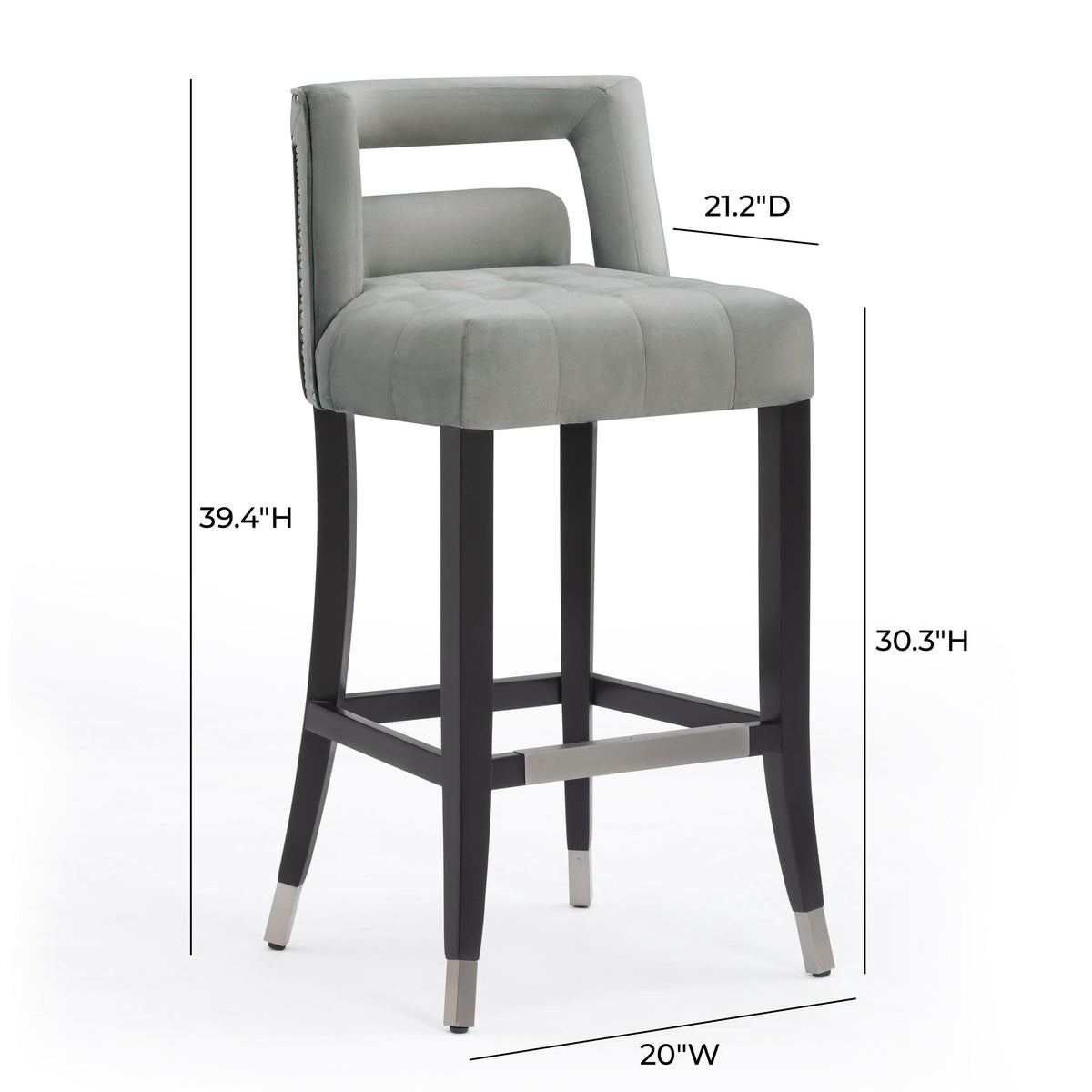 TOV Hart Grey Velvet Bar Stool