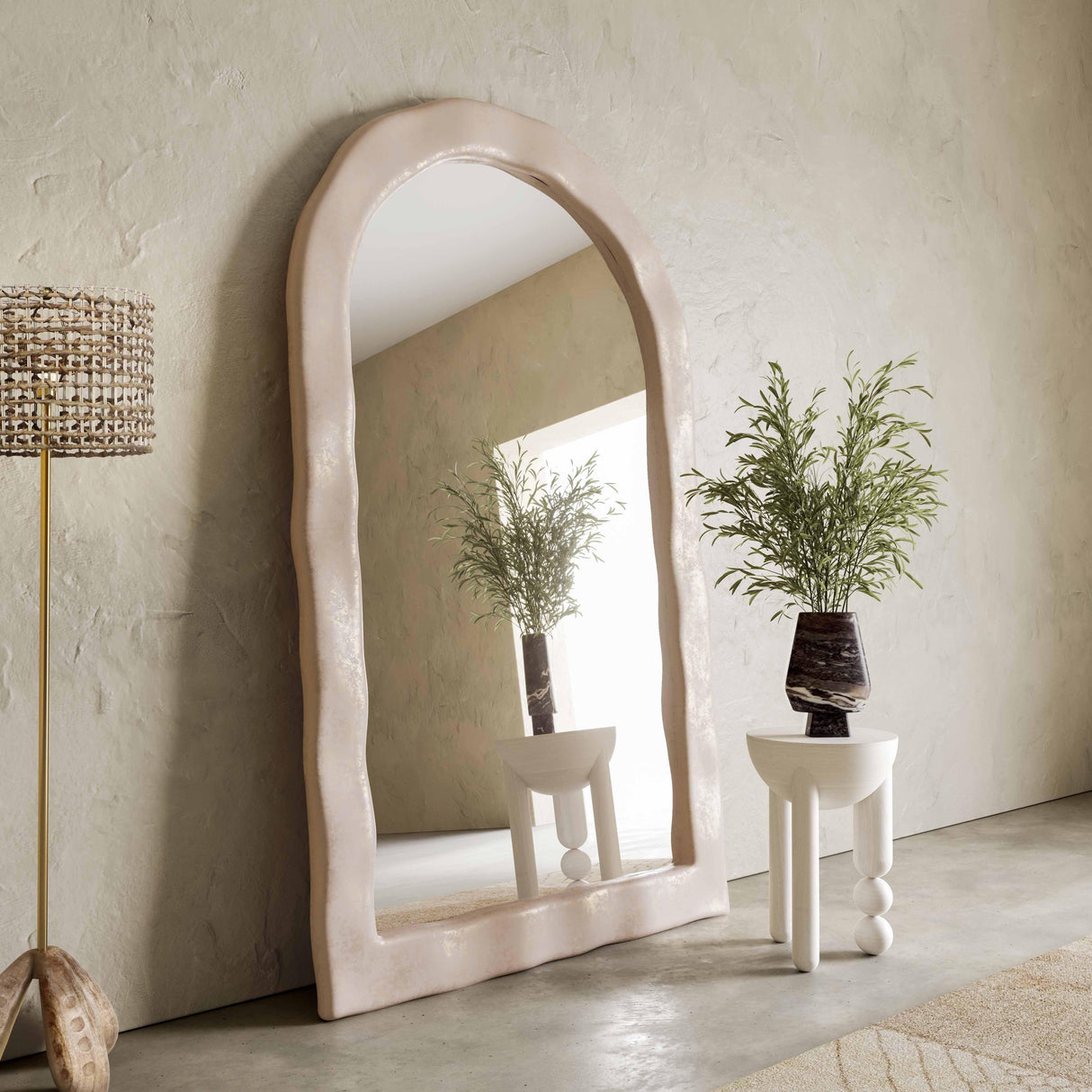 TOV Kaia Cream Textured Floor Mirror