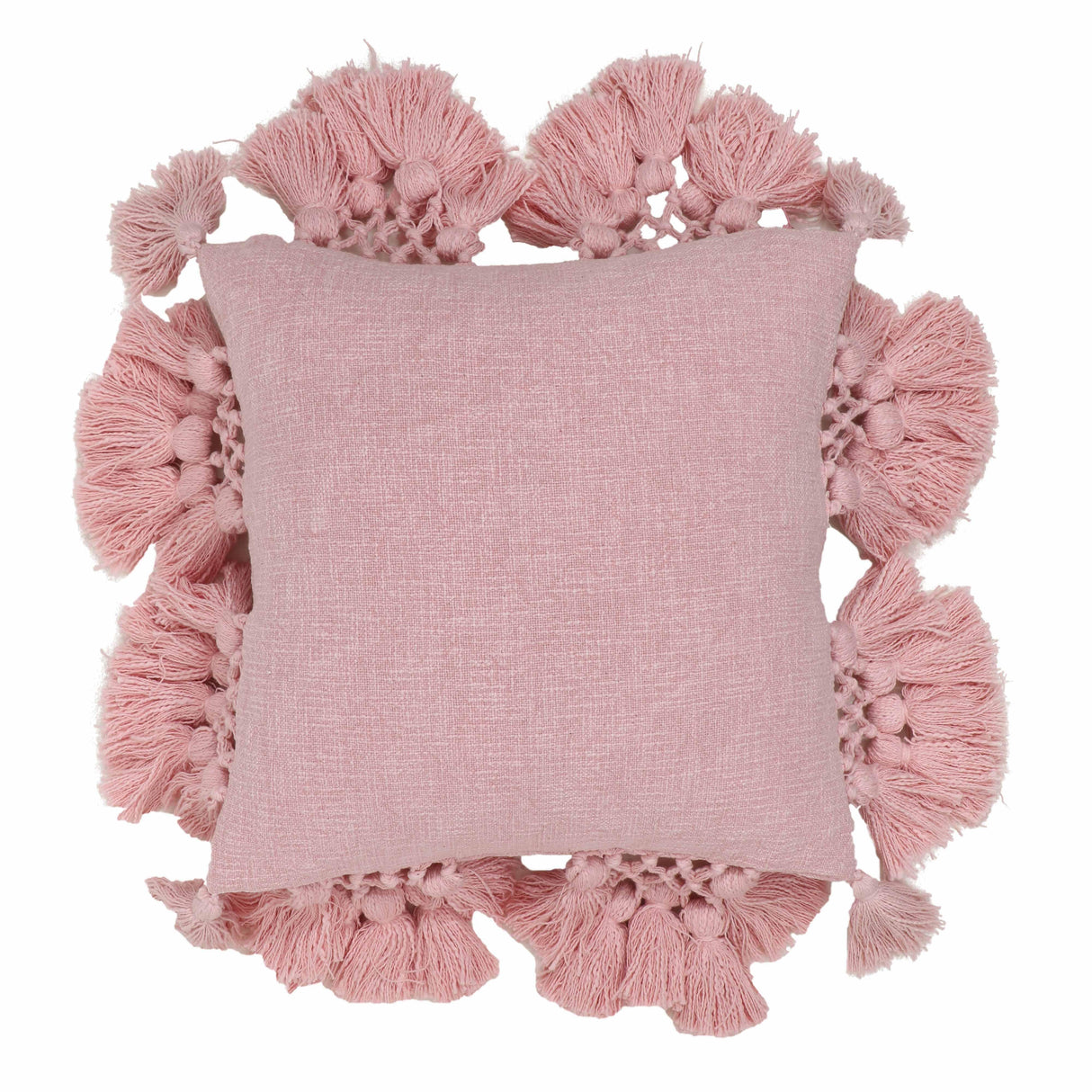 TOV Stone Washed Blush Pink Cotton Tasseled Pillow