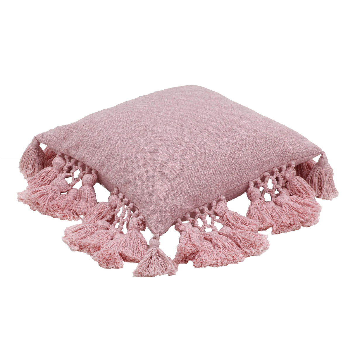 TOV Stone Washed Blush Pink Cotton Tasseled Pillow
