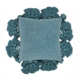 TOV Stone Washed Denim Blue Cotton Tasseled Pillow
