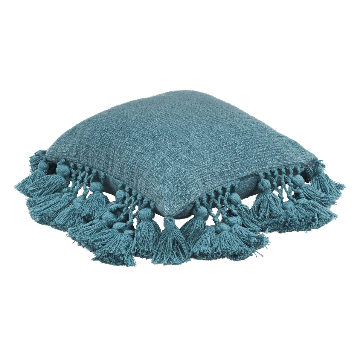TOV Stone Washed Denim Blue Cotton Tasseled Pillow