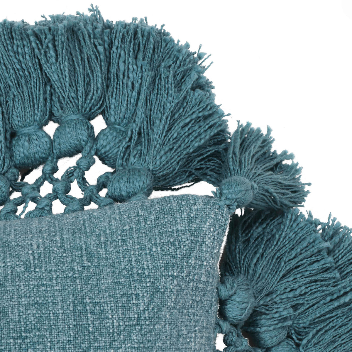 TOV Stone Washed Denim Blue Cotton Tasseled Pillow