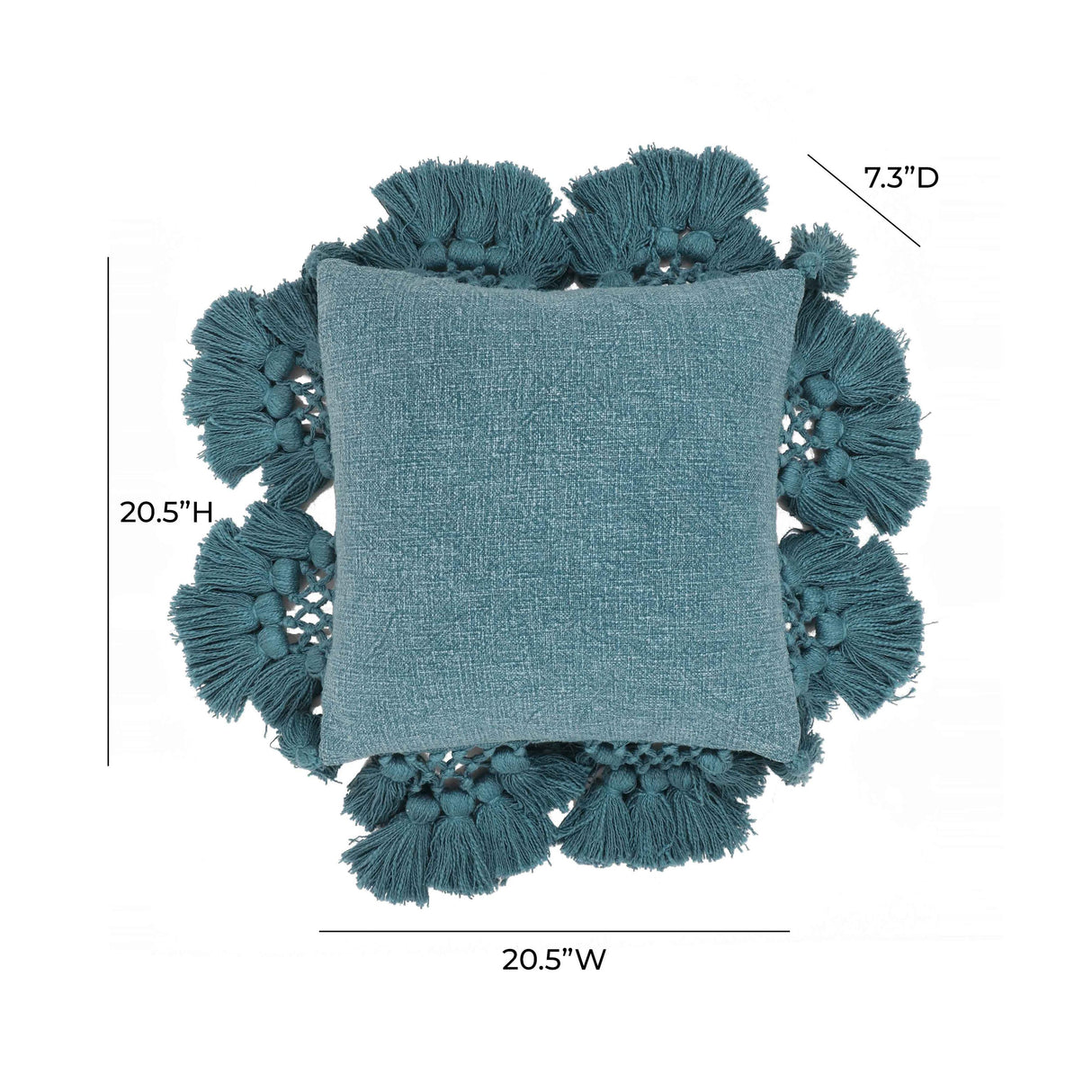 TOV Stone Washed Denim Blue Cotton Tasseled Pillow
