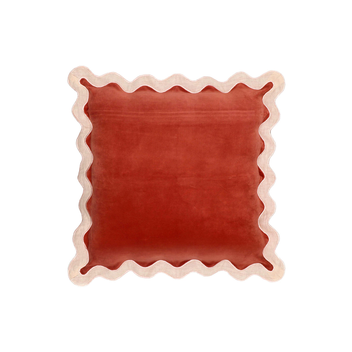 TOV Scalloped Edge Cream and Rust Cotton Velvet Throw Pillow