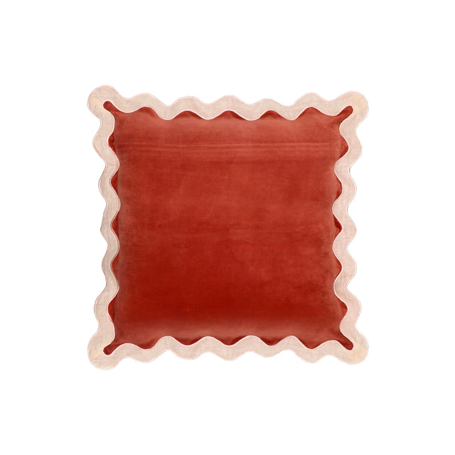 TOV Scalloped Edge Cream and Rust Cotton Velvet Throw Pillow