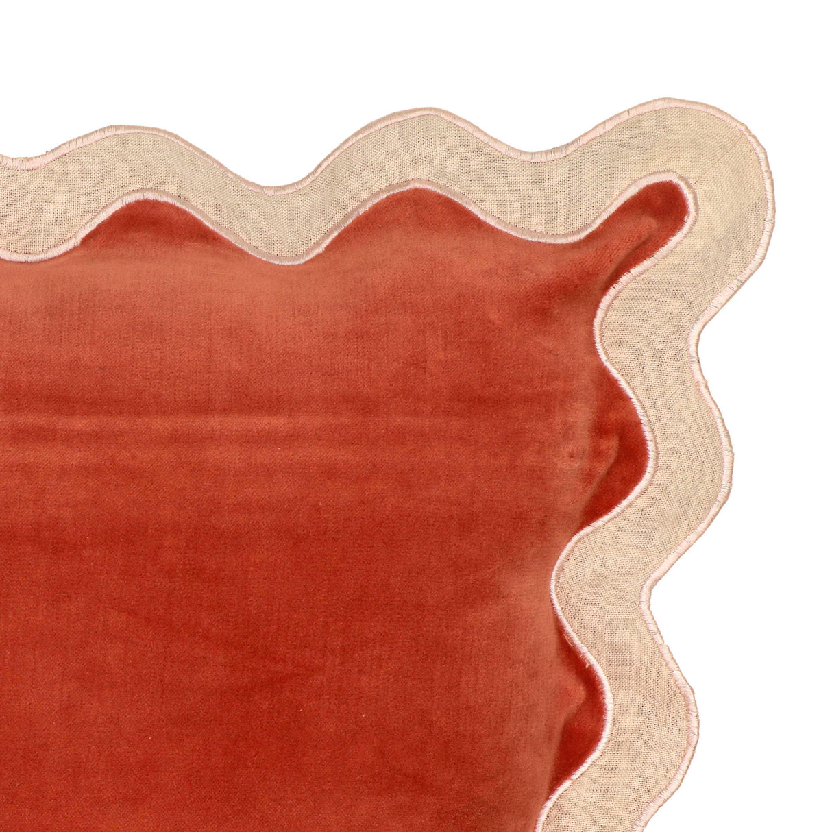 TOV Scalloped Edge Cream and Rust Cotton Velvet Throw Pillow