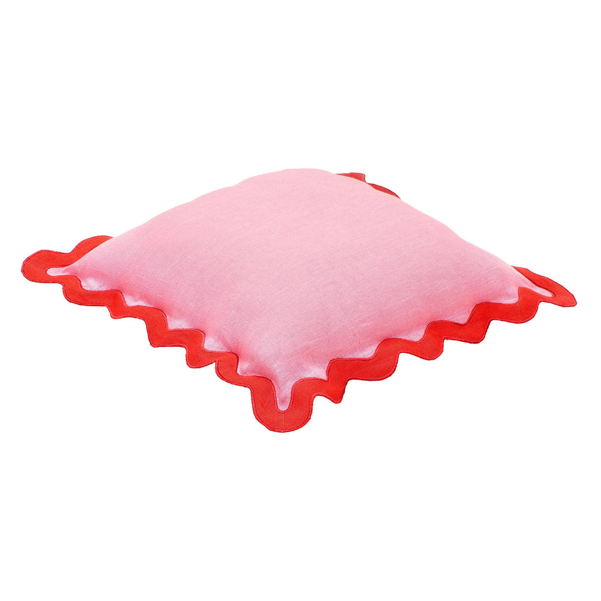 TOV Scalloped Edge Rust and Pink Linen Throw Pillow