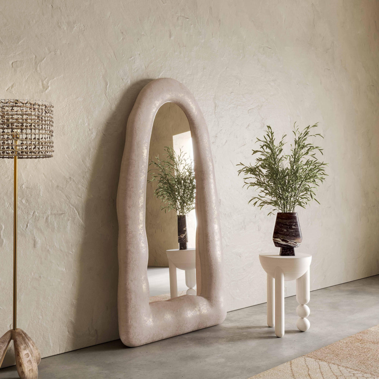 TOV Kaia Cream Textured Small Floor Mirror